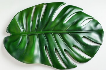 Large, vibrant green monstera leaf decorative piece.