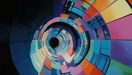 Colorful tunnel effect with vibrant, geometric panels