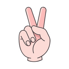 Peace sign hand gesture fingers victory symbol hand drawn cartoon illustration vector graphic