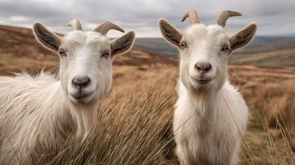 Fototapeta premium Curious Goats Staring Directly at the Camera in Natural Setting