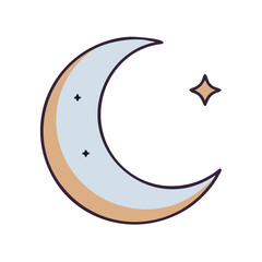 Crescent moon and star illustration vector, night sky celestial graphic design concept art image