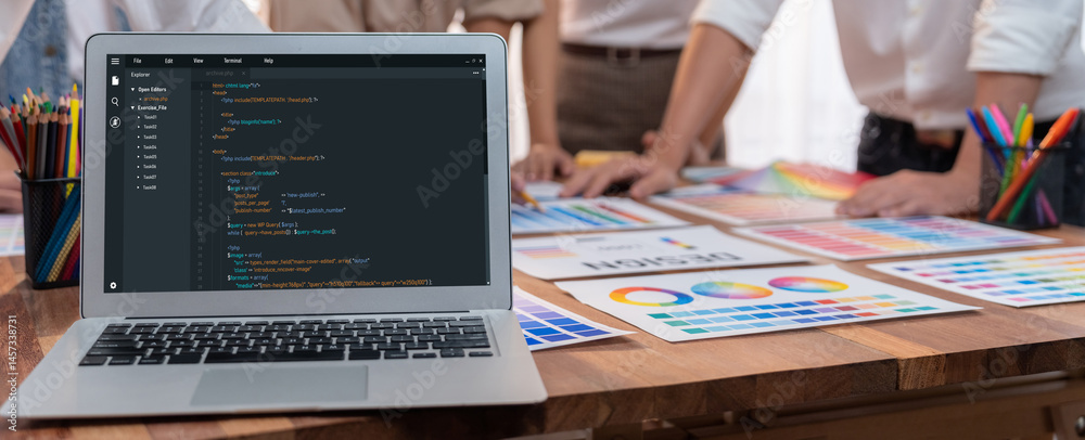 Leinwandbilder Software development programming on computer screen for brisk application and program coding