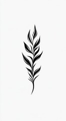 Artistic illustration of black leaf branch. Simple design on white backdrop. Nature-inspired art