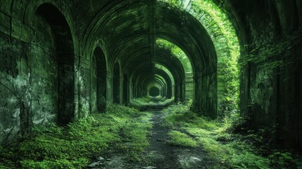 Obraz premium Green overgrown archway tunnel