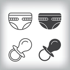 Diaper and pacifier artistic design. Simple linear and flat artistic family icon set.