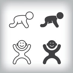 Baby and crawling artistic design. Simple linear and flat artistic family icon set.