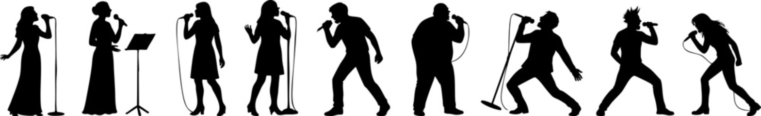 Silhouettes of Singers Performing with Microphones