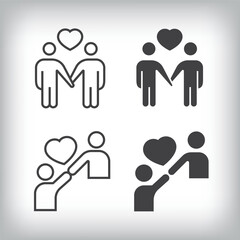 Lover and togetherness hearts artistic design. Simple linear and flat artistic family icon set.