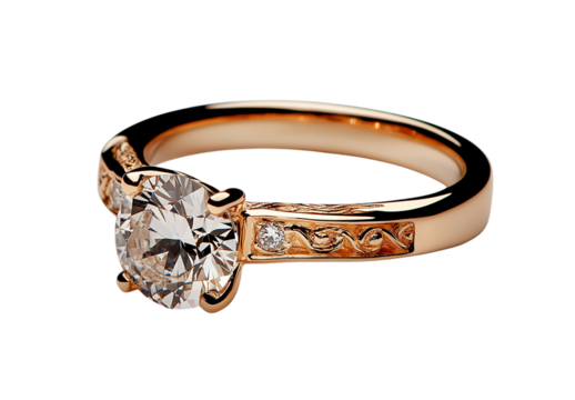 Designer Yellow Gold Diamond Engagement Ring with Filigree High-Resolution