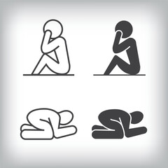 Crying and prostrate artistic design. Simple linear and flat artistic family icon set.