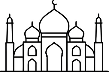 Taj Mahal Line Art Illustration – Iconic Indian Monument Outline Design

