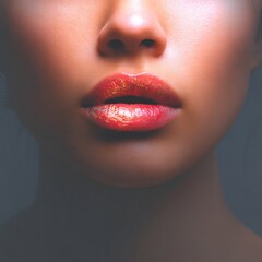 Obraz premium close-up of woman�s lips with metallic copper shade
