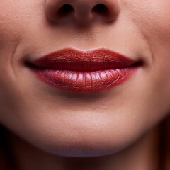 close-up of woman�s lips with metallic copper shade