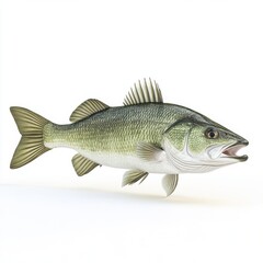 Largemouth Bass, side view, full body with fins