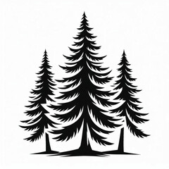 Silhouette Art  Pine Tree set for high quality, black and white