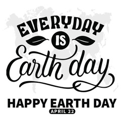 Happy Earth Day Green Lettering With Leaf Ornament Isolated Background. Vector Illustration