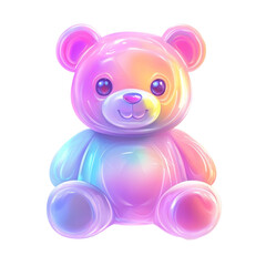 Obraz premium A pastel iridescent teddy bear toy sits against a black background its design is smooth and glossy