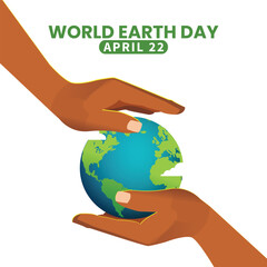 Happy Earth Day Green Lettering With Leaf Ornament Isolated Background. Vector Illustration