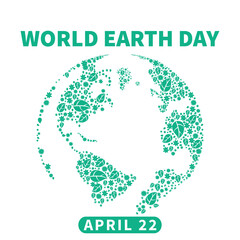 Happy Earth Day Green Lettering With Leaf Ornament Isolated Background. Vector Illustration