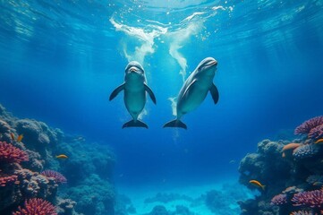 Fototapeta premium Joyful Dolphins in Vibrant Lagoon