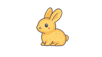 Obraz premium A small, cartoon-like, light brown bunny sits on a white background. Cuteness abounds