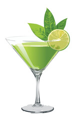 Green Mocktail and Lime - Vector Illustration