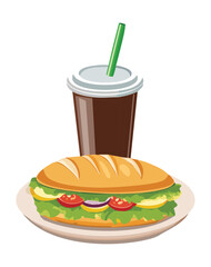 Vector illustration of vegetables sandwich with hot chocolate