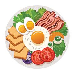 set of breakfast menu eggs bacon slice bread toast and vegetables - vector illustration