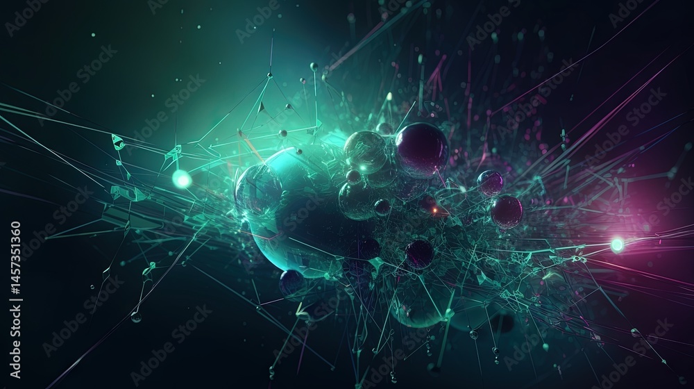Aufkleber Futuristic abstract network of glowing digital connections and flowing data streams in cyberspace