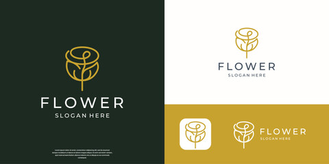 feminine line flower rose logo. creative of abstract floral line style.