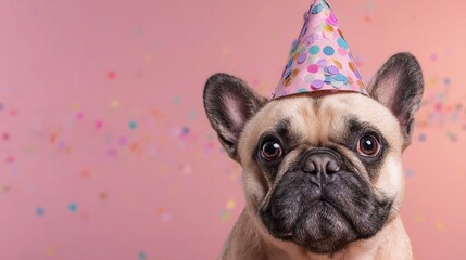 Adorable French Bulldog Celebrating Birthday with Party Hat