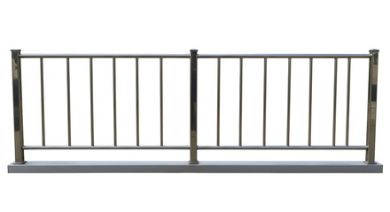 Metal Railing with Vertical Bars on Gray Base Isolated Against White Background