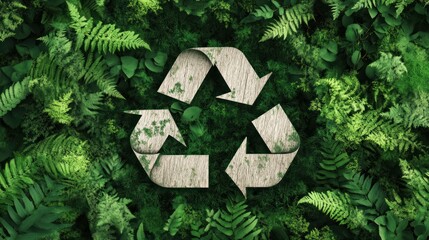 Green wall with wooden recycle symbol