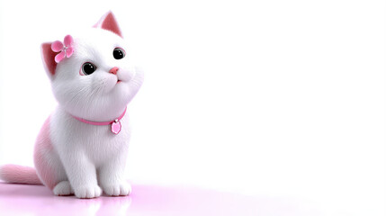 Cute kitten with flower on its head, looking up with big eyes, exuding playful and charming expression. This adorable cartoon character is perfect for various creative projects