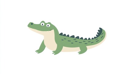 Obraz premium An adorable cartoon alligator poses on a white background, smiling brightly