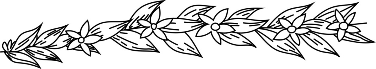 Single Branch Divider - Hand-drawn botanical leaf divider in black and white line art, perfect for elegant nature-themed designs