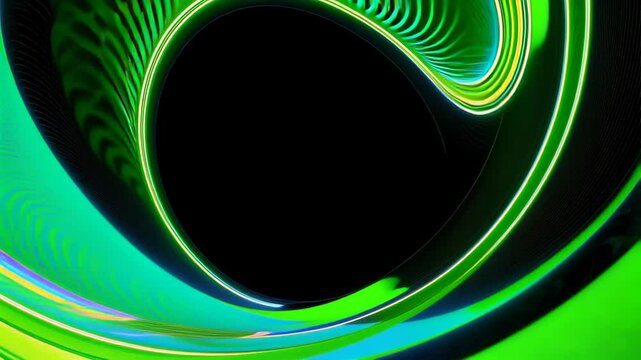 Rotating and scaling geometric patterns in glitch style with vivid emerald green and neon lime tones on dynamic backdrop with rhythmic movement