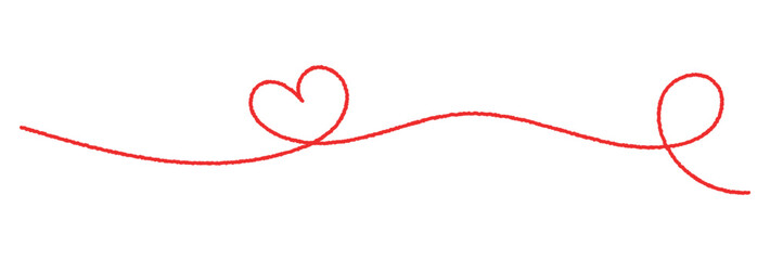 Tangled grungy red heart scribble hand drawn with thin line, divider shape. Isolated on white background. Vector illustration, Line of red yarn, long red thread vector.