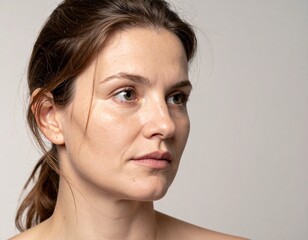 Portrait d'une femme au naturel, sans artifice., sans maquillage.