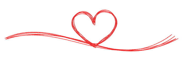 Tangled grungy red heart scribble hand drawn with thin line, divider shape. Isolated on white background. Vector illustration, Line of red yarn, long red thread vector.