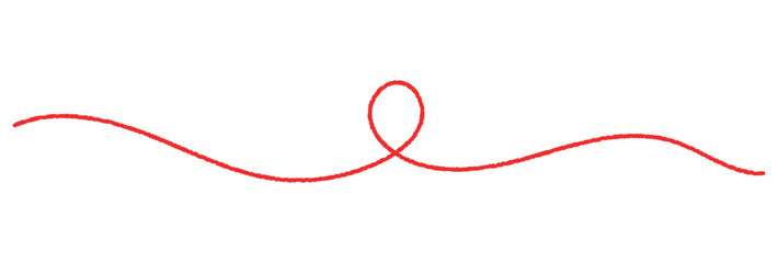 Red thread isolates on a white background. Red silk thread looped in a circle form, symbolizing vector thread of fate in tradition. .Line of red yarn, long red thread