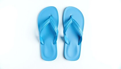 Pair of blue flip-flops isolated on pure white background , fashion accessory, clean photography, footwear photography
