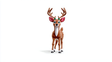 Cute animated reindeer character with antlers and festive decorations, standing upright in minimalistic style. This charming mascot brings joy and holiday spirit to any setting