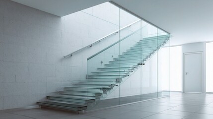 Modern Glass Staircase with Metal Accents in Bright Space