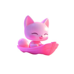 Joyful Pink Kitten in a Pink Boat 3D Rendered Cartoon Character Illustration
