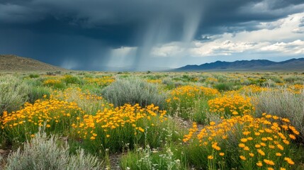 Fototapeta premium Stunning Wildflowers Under a Dramatic Storm