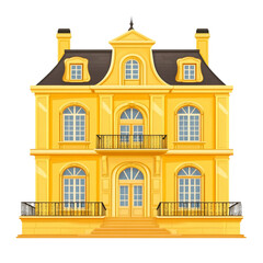 Fototapeta premium Grand yellow mansion elegant home stylish architecture beautiful building luxury residence dream house two stories tall windows balconies stairs