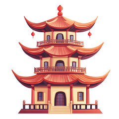 Fototapeta premium Three story pagoda Asian architecture red roof curved eaves balconies lanterns