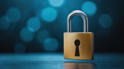 Fototapeta premium Golden Padlock on a Dark Surface with Soft Bokeh Background