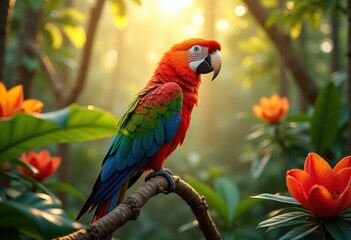 Obraz premium colorful parrot perched vibrant lush foliage exotic rainbow plumage tropical wilderness, lgbtq, lgbt, pride, love, equality, bird, wildlife, rainforest